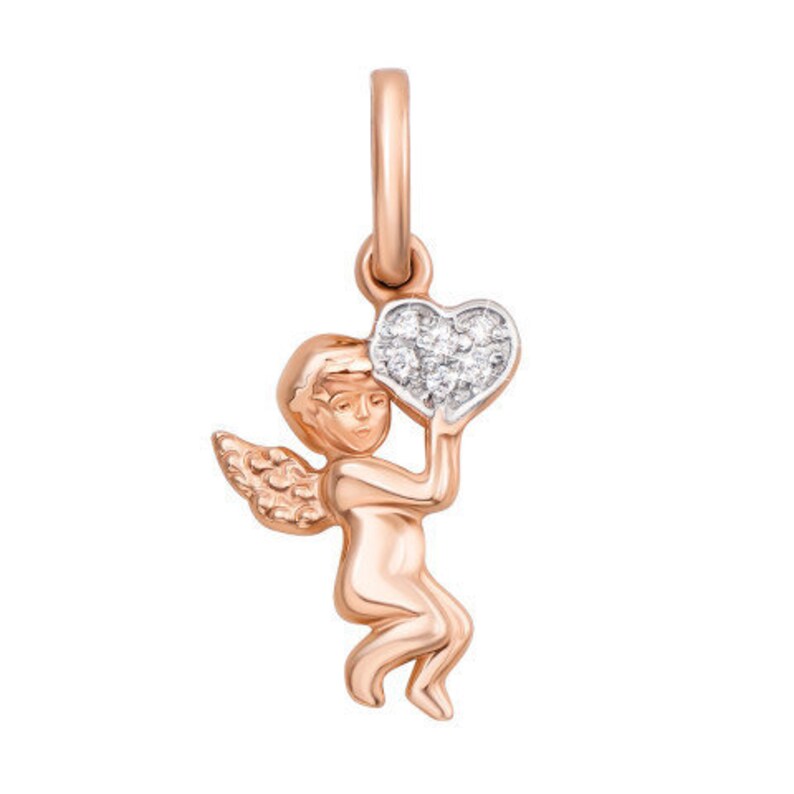 Love Angel Angel Heart Charm Angel Charm Bracelet Wedding Angel Angel Jewelry Gold Angel Gift 9K Gold Cupid Angel Pendant CZ Pendant