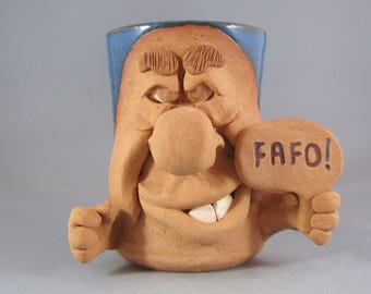 Handmade Stoneware Face Mug - Funny Unique Pottery