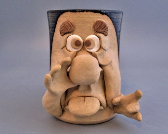 Handmade Funny Face Mug: High Fire Stoneware, Unique Pottery