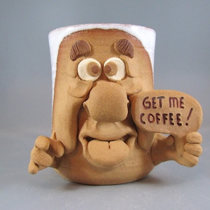 Handmade Stoneware Funny Face Mug: Wheel Thrown Coffee Cup