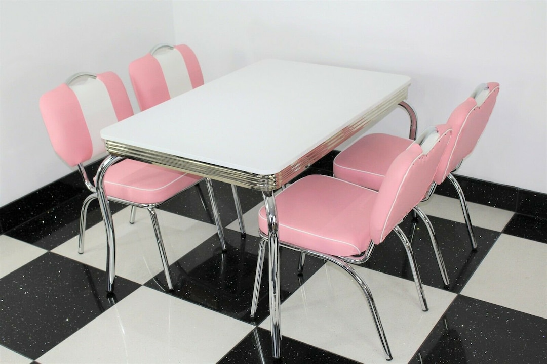 American Diner Furniture 50s Style Retro White 4 Legged Table and