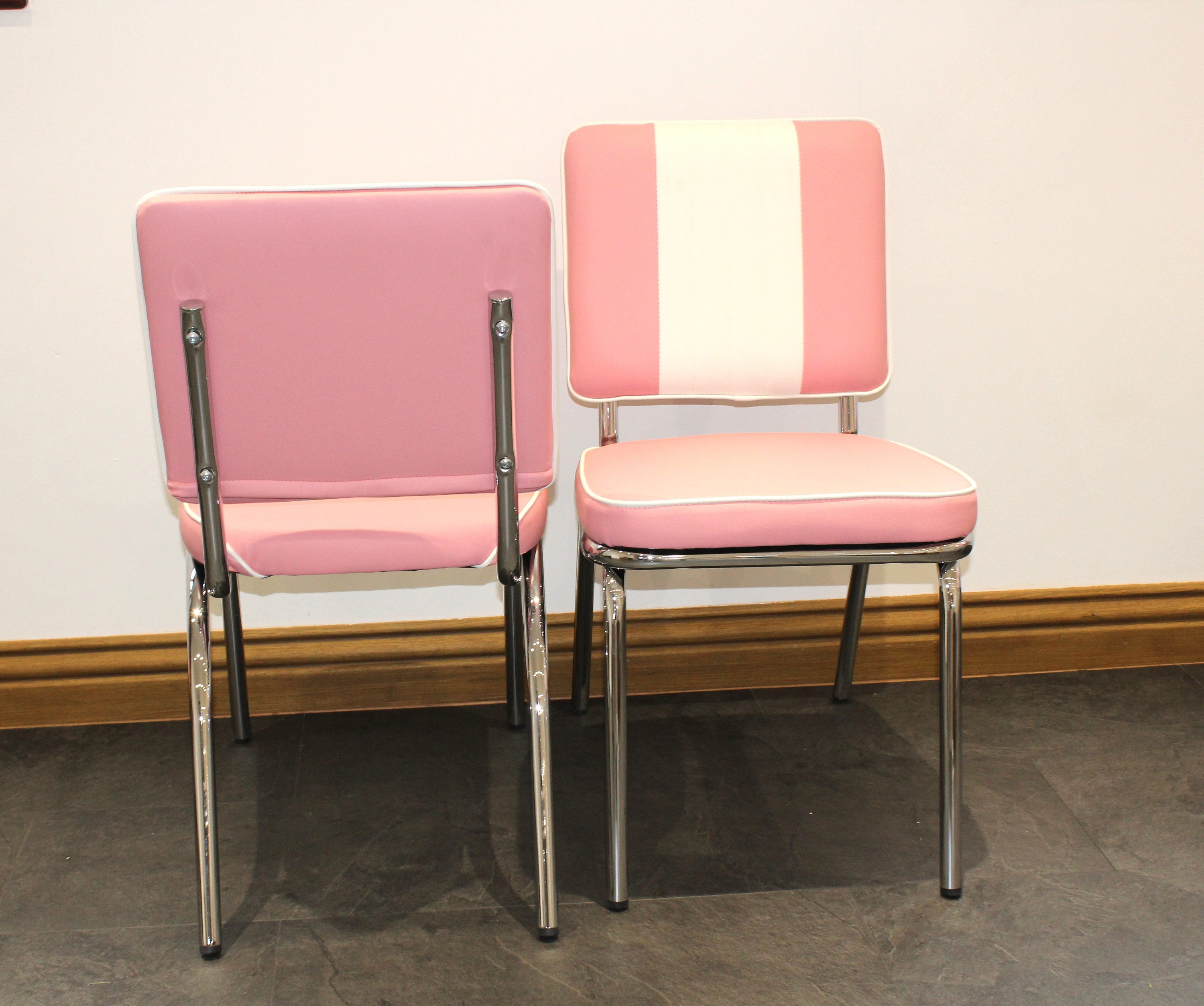 American Diner Furniture 50s Style Pink & White Chair X 2 - Etsy