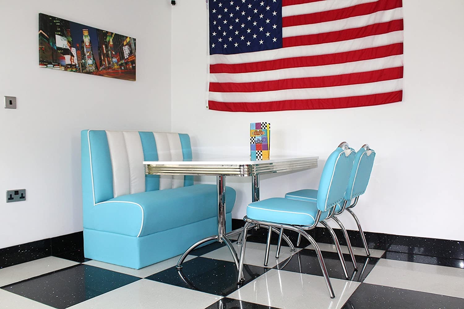 American Diner Furniture 50s Style Retro White Table, 1 Booth and 2