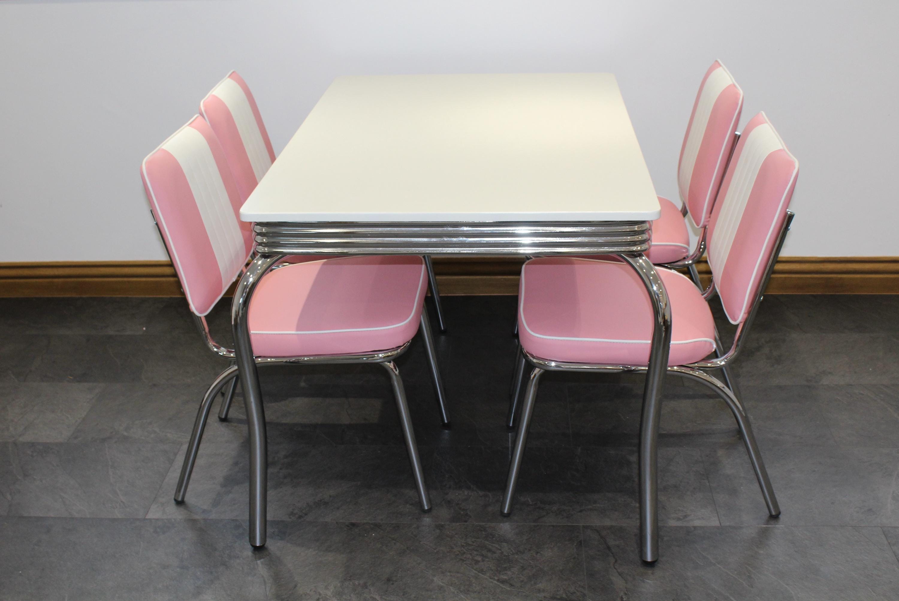 オーダーメイド アメリカンダイナーチェア ピンク 1950’s American Diner Furniture 50s Style Retro White 4 Legged Table and