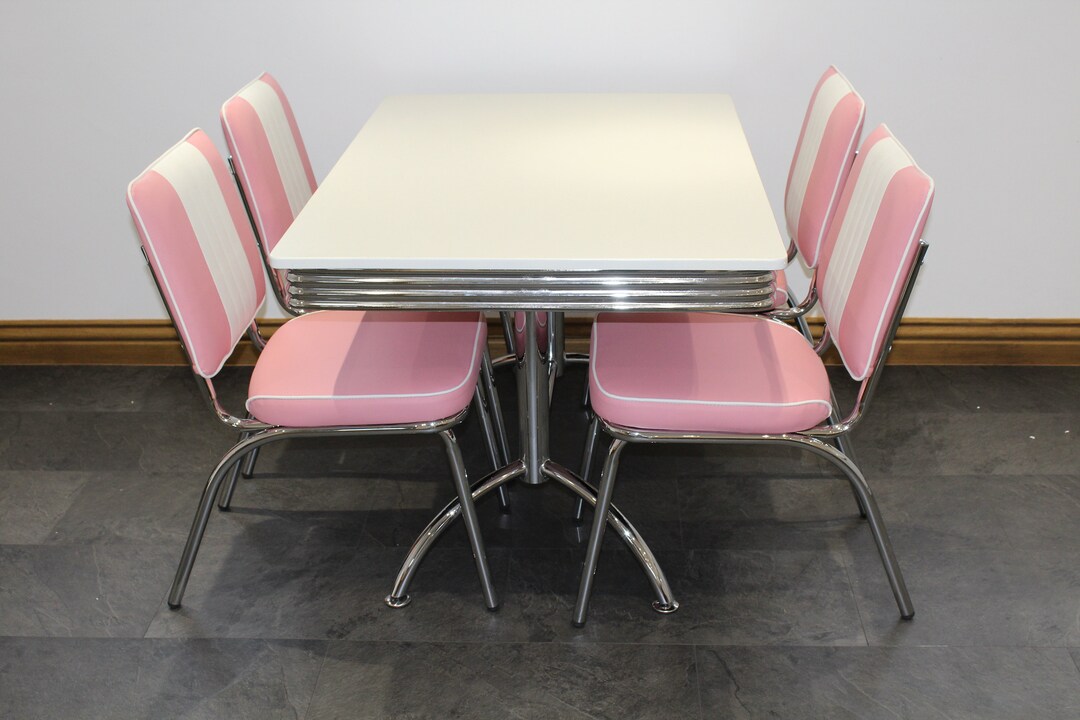 American Diner Furniture 50s Style Retro White Booth Table and 4