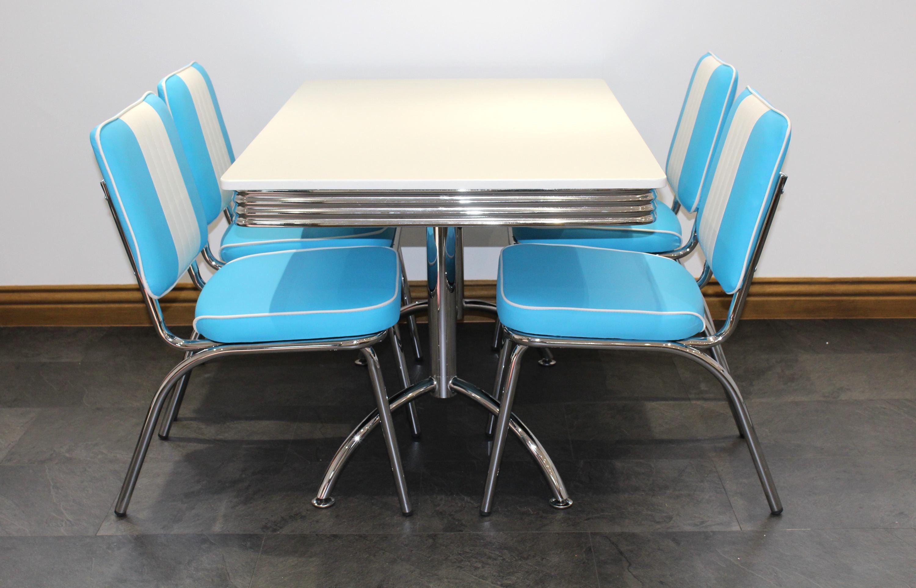 FineBuy KING – American Diner Esstisch 120 x 76 x 80 cm aus MDF/Aluminium | Retro Küchentisch