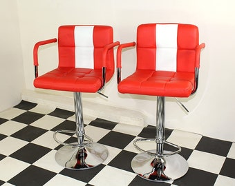 American 50s Diner Furniture Retro Style  2 Red Stools With Arms