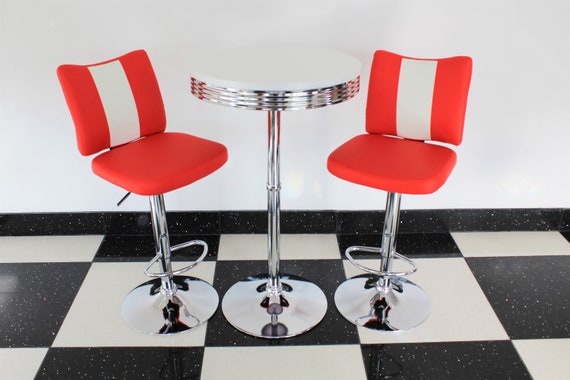 American 50s Diner Furniture Retro Style Bistro Table and Red