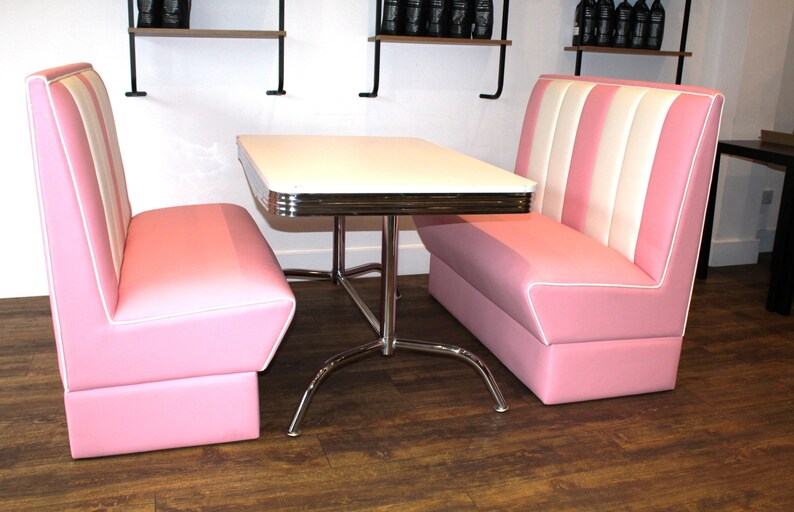 American Diner Furniture 50s White Table and Pink Booth Set Commercial ...