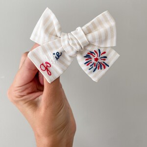 Firework Bow 4th of July Hand Embroidered Name Bow With Firework Baby ...