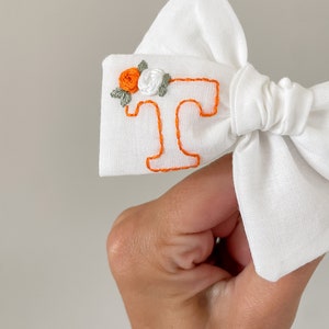 Vols Bow - T bow with flowers - Hand Embroidered Bow -  embroidered baby bow - Baby Announcement
