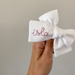 Simple Name Bow - Custom Name Bow - Custom Bow - Hand Embroidered Bow -  embroidered baby bow - Baby Announcement - custom embroidered bow