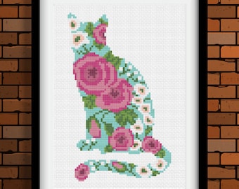 Floral Cat - Cross Stitch Pattern