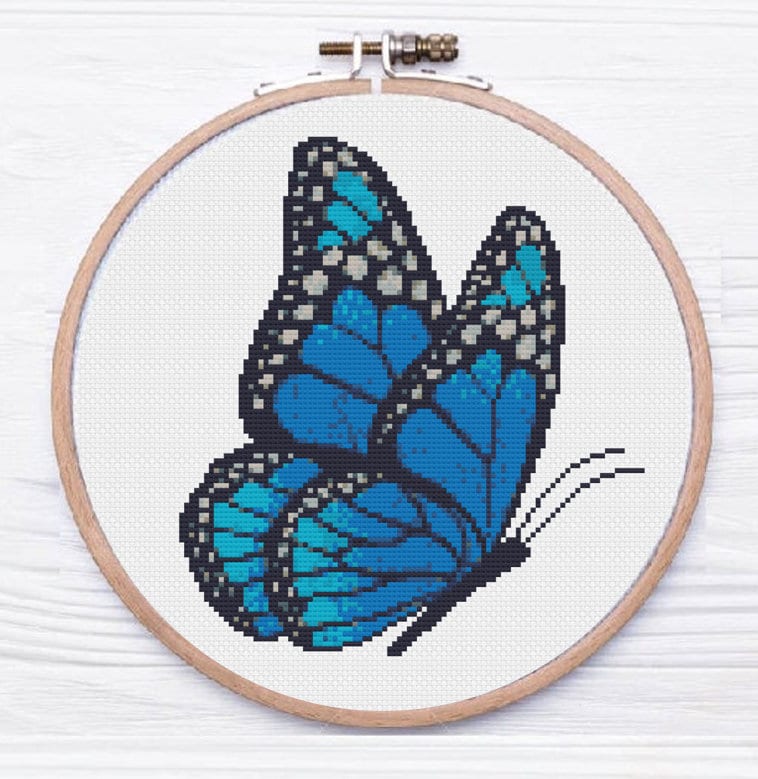 PATTERN Quick Stitch Butterfly Cross Stitch Chart Easy Pretty Small Insect  Modern Design Happy Colours Fits 5-inch Hoop on 14 Count 