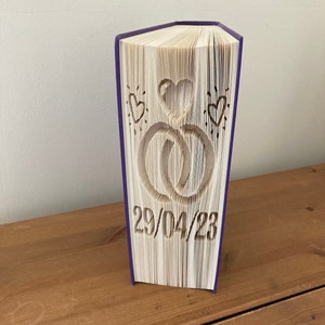Wedding date, gift with personalised date, folded book art, paper folding