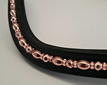 Stunning Rose Gold leather Browband.. Equine Dressage, Show jumping, Eventing