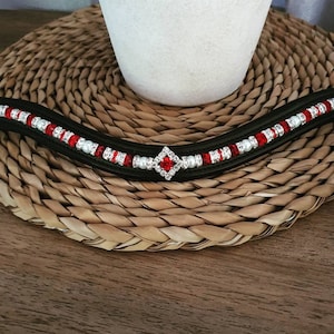 Red Genuine Swarovski Crystal and Pearl Horse Beaded Browband.. Equine, Dressage, Equestrian Tack