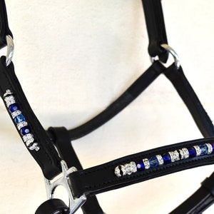 Miniature Horse Sapphire Beaded Leather Halter..Mini Show Halter, Leather headstall,