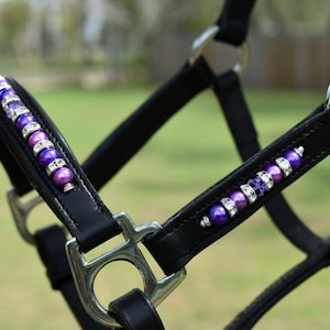 Purple Miniature Horse Beaded Leather Halter..Mini Show Halter, Mini headstall