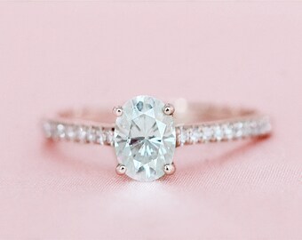 Forever One ( GHI) Charles & Colvard 6X8mm Oval Moissanite Engagement Ring 14K Rose Gold Wedding Ring Anniversary Ring Promise Ring