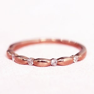 Half Eternity Ring Natural Diamond Wedding Band Solid 14K Rose Gold Engagement Ring Bridal Ring Promise Ring Stackbale Ring Matching Band