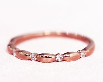Media eternidad anillo diamante natural alianza banda sólida 14K oro rosa compromiso anillo novia anillo promesa anillo stackbale anillo a juego banda