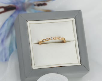 Anillo de oro macizo de 14 quilates con diseño sencillo, media eternidad, diamantes naturales, alianza de boda, anillo de compromiso y anillo de compromiso con diamantes redondos.
