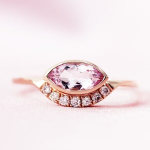 4x8mm Marquise Cut Natural Pink VS Morganite Ring Solid 14K Rose Gold Wedding Ring Gemstone Engagement Ring Bridal   Ring Anniversary Ring