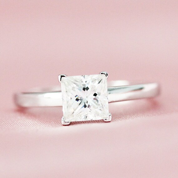 Forever Classic 5.5mm Square Cut Moissanite Stud Earrings, 2.00cttw DE Forever Classic Square Moissanite 4Pr Solitaire Engagement Ring in 14k  White Gol | eBay