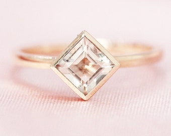 Simple Design Princess Cut 4mm Natural VS Pink Morganite Ring 14K Rose Gold Wedding Ring Engagement Ring Gemstone Ring Anniversary Ring