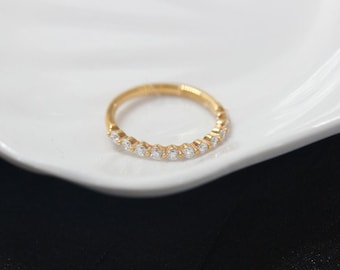 Anillo de boda de diamantes naturales de media eternidad, talla redonda, oro macizo de 14 quilates, apilable, con alianza a juego.