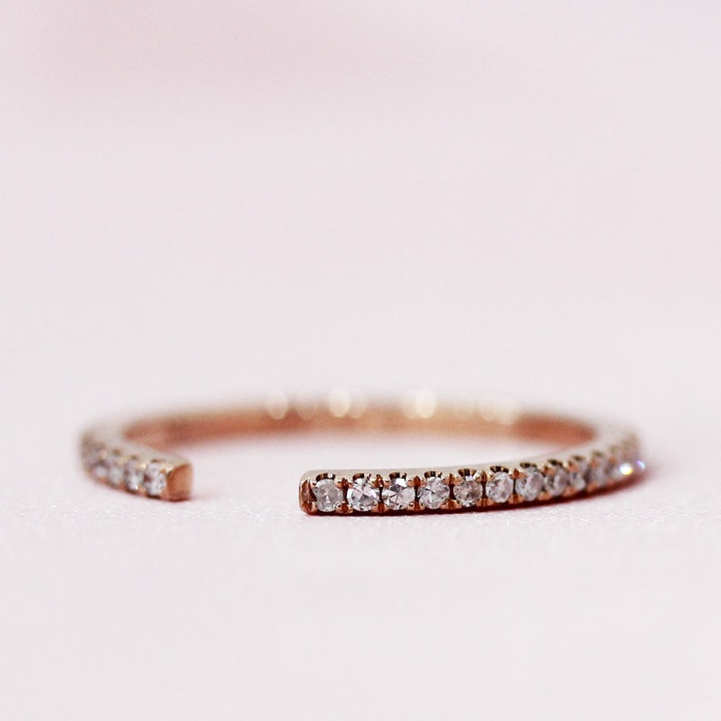 14K Rose Gold Ring Open Design Natural Diamonds Wedding Band Matching Band Stackable Ring Engagement Ring Anniversary Ring