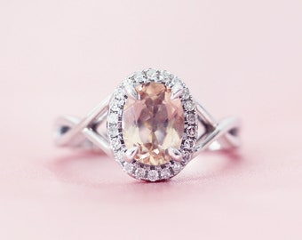 6x8mm Oval Cut Natural Pink VS Morganite Ring Solid 14K White Gold Wedding Ring Diamoond Ring Engagement Ring Bridal Ring Anniversary Ring