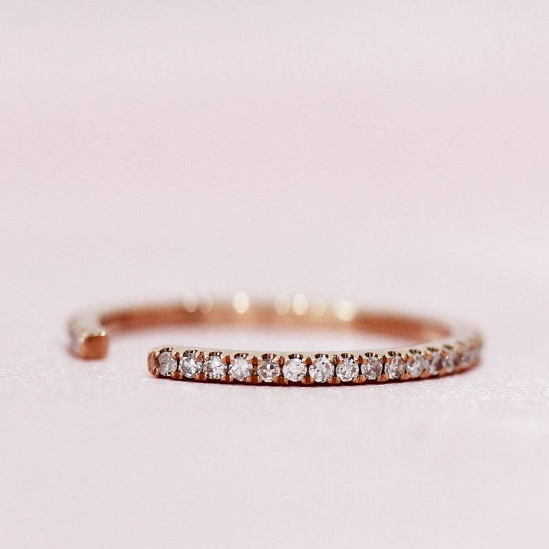 14K Rose Gold Ring Open Design Natural Diamonds Wedding Band Matching Band Stackable Ring Engagement Ring Anniversary Ring