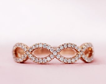 Diamante natural media eternidad anillo de boda anillo anillo de compromiso anillo sólido 14K oro rosa anillo nupcial anillo apilable anillo a juego banda a juego