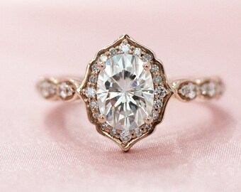 1.5ctw Moissanite Anillo C&C Forever Classic Oval Moissanite Anillo de compromiso anillo de diamantes 14K oro rosa anillo de boda Promise anillo nupcial