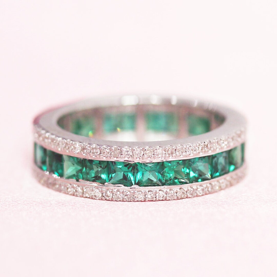 May Birthstone Full Eternity Treated Emerald Wedding Band Natural ...