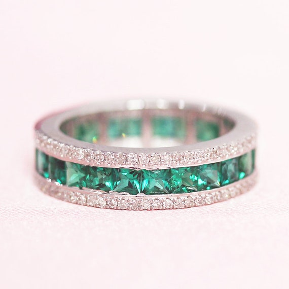 May Birthstone Full Eternity Treated Emerald Wedding Band | Etsy