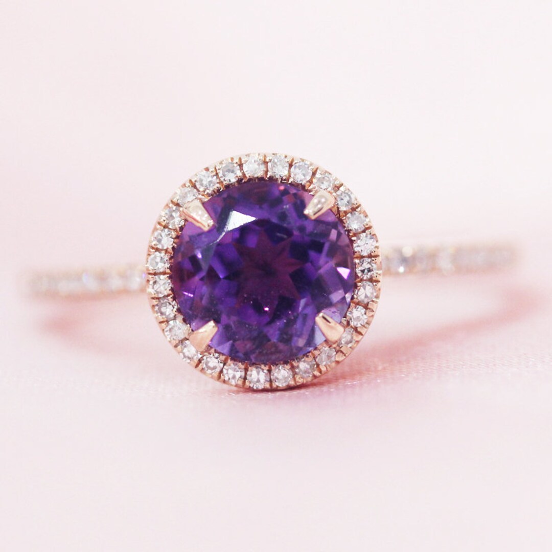 February Rings February Birthstone Ring 7mm Round Natural Purple VS Amethyst ...