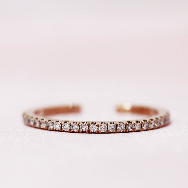 14K Rose Gold Ring Open Design Natural Diamonds Wedding Band Matching Band Stackable Ring Engagement Ring Anniversary Ring