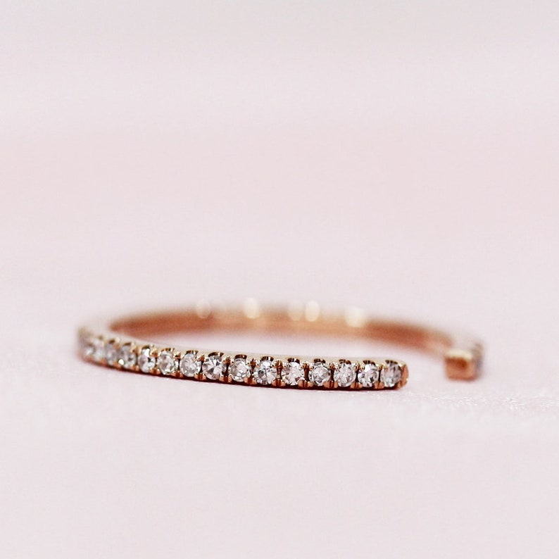 14K Rose Gold Ring Open Design Natural Diamonds Wedding Band Matching Band Stackable Ring Engagement Ring Anniversary Ring