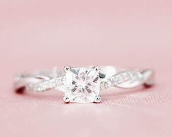 Diseño trenzado 4mm redondo corte C&C Forever clásico Moissanite anillo de boda sólido 14K oro blanco anillo de diamante anillo nupcial