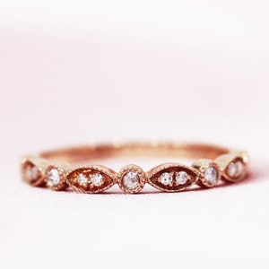 Half Eternity Diamonds Wedding Band Solid 14K Rose Gold Wedding Ring Engagement Ring Stackable Ring Matching Band Brodal Ring Promise Ring