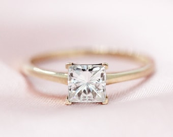 Sólido 14K oro amarillo anillo de boda Charlse &colcard forever clásico 5.5mm princesa corte moissanite anillo de compromiso anillo nupcial anillo promise anillo