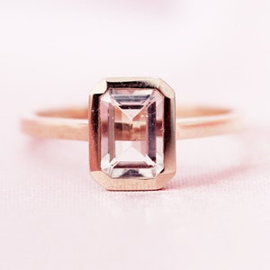 Smaragdschliff 5 * 7mm natürliche rosa VS Morganit Verlobungsring Ehering massiv 14K Rose Gold Ehering Jahrestag Ring Promise Ring
