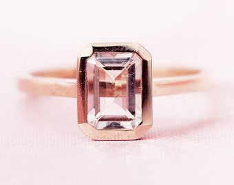 Emerald Cut 5*7mm Natural Pink VS Morganite Engagement Ring Wedding Ring Solid 14K Rose Gold Wedding Ring Anniversary Ring Promise Ring