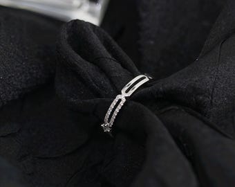 Anillo de oro macizo de 14 quilates, media eternidad, diamantes naturales, alianza de boda, anillo de compromiso, regalo para ella.