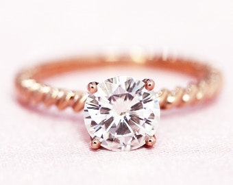 Charles y Colvard Forever clásico moissanite anillo de compromiso 6mm anillo redondo de la boda sólido 14K anillo de oro rosa anillo nupcial anillo nupcial