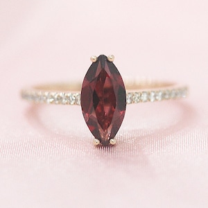 Marquise Cut Real VS Garnet Ring Red Gem Ring 14K Rose Gold Wedding Ring Stackable Ring Diamond Ring Engagement Ring January Birthday Gift