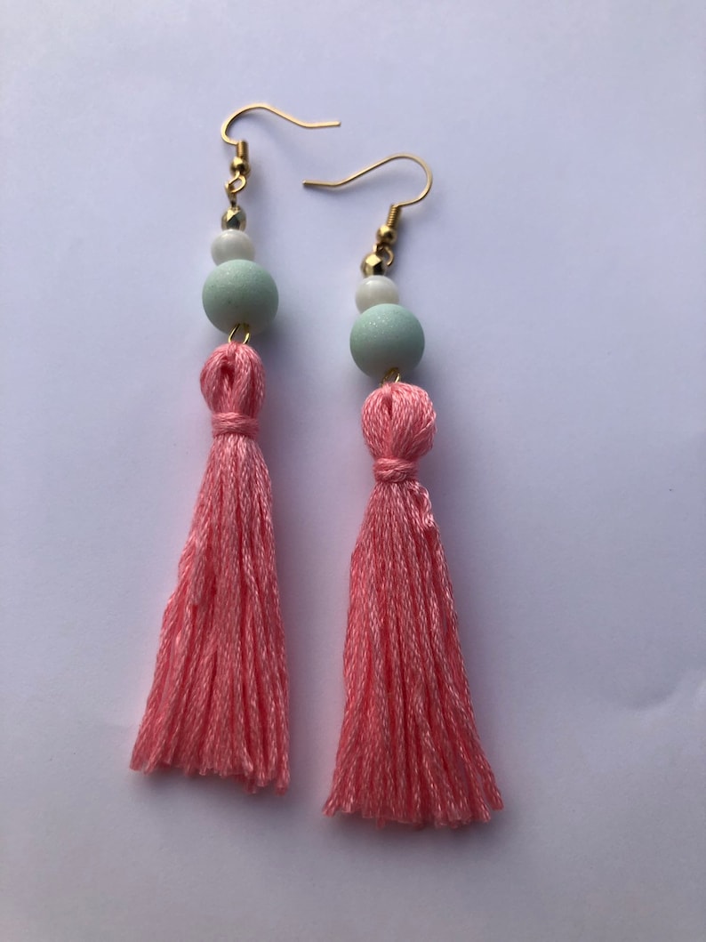 Pink Tassel Earrings Etsy
